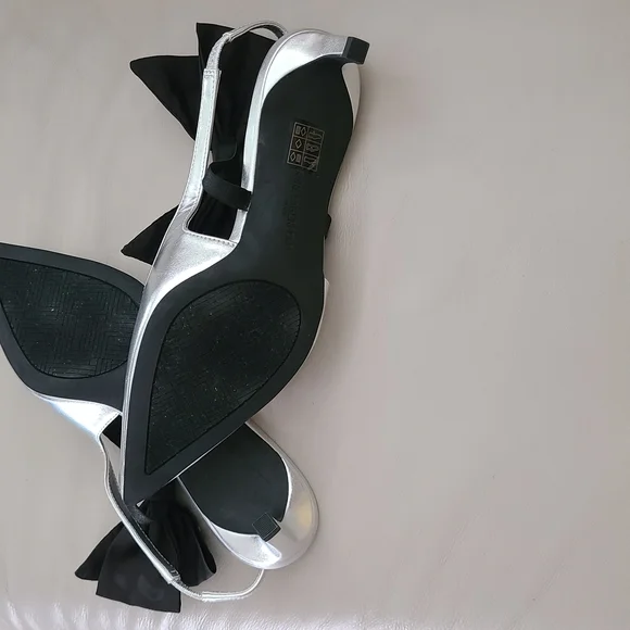 Karl Lagerfeld Silver and Black Heels with Bow NWOB - Picture 5 of 5